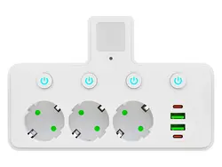Rozgałęźnik PS-380 3-Gniazda 2xUSB 2xUSB-C z lampką PIR biały