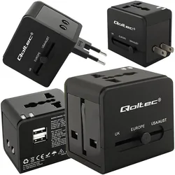 Sieciowy adapter podróżny przejściówka Qoltec 10.5W 5V 2.1A 2xUSB - Anglia USA Europa Australia Japonia
