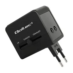 Sieciowy adapter podróżny przejściówka Qoltec 10.5W 5V 2.1A 2xUSB - Anglia USA Europa Australia Japonia