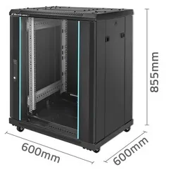 Szafa instalacyjna RACK Qoltec 19'' 15U 600 x 600 x 855 hartowane drzwi stojąca - czarna