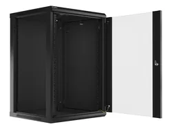 Szafa instalacyjna RACK wisząca 19'' 18U 600x600 drzwi szklane Lanberg - czarna