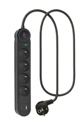 Listwa przeciwprzepięciowa SPD3 4 gniazda 16A USB-A USB-C 3,4A 1,5m czarna