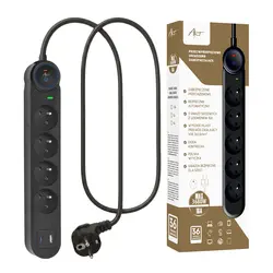 Listwa przeciwprzepięciowa SPD3 4 gniazda 16A USB-A USB-C 3,4A 1,5m czarna