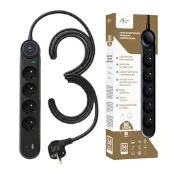 Listwa przeciwprzepięciowa SPD3 4 gniazda 16A USB-A USB-C 3,4A 3m czarna
