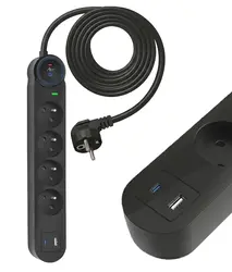 Listwa przeciwprzepięciowa SPD3 4 gniazda 16A USB-A USB-C 3,4A 3m czarna