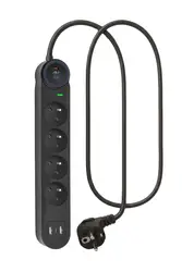 Listwa przeciwprzepięciowa 1.5m SPD3 4 gniazda 10A 2x USB-A USB-C 2,6A czarna