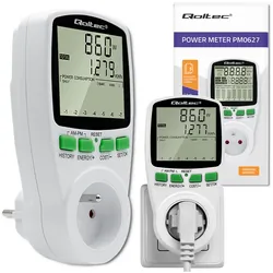 Watomierz licznik zużycia energii PM0627 z historią pomiaru Qoltec 3680W 16A LCD