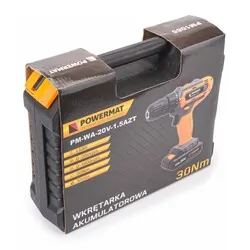 Wkrętarka wiertarka akumulatorowa 20V 1,5Ah LED Powermat PM-WA-20V-1.5AZT zestaw 28 elementów   walizka
