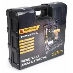 Wkrętarka wiertarka akumulatorowa 20V 1,5AhLED Powermat PM-WA-20V2-SU zestaw akcesoriów   walizka