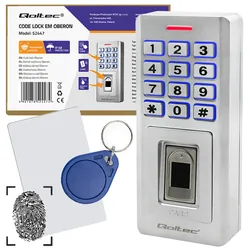 Zamek szyfrowy Qoltec Oberon z czytnikiem linii papilarnych RFID kod karta brelok dzwonek