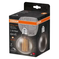 Żarówka retro LED ozdobna filament dymiona ściemnialna 11W E27 1800K ciepło biała OSRAM Vintage 1906