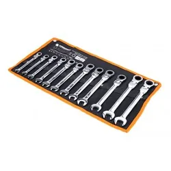 Zestaw 12 kluczy płasko oczkowych łamanych z grzechotką Powermat PM-KPLO-12TP