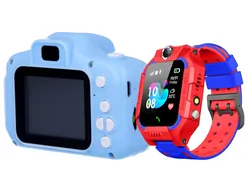 Zestaw dla dzieci kamera aparat Forever Smile SKC-100   wodoodporny zegarek smartwatch Q19 czerwony