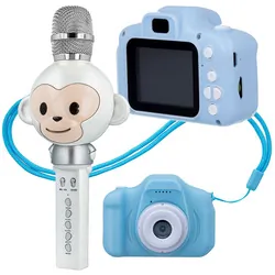 Zestaw dla dzieci mikrofon z głośnikiem bluetooth Forever Animal AMS-100 małpka biały   aparat fotograficzny niebieski