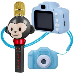 Zestaw dla dzieci mikrofon z głośnikiem bluetooth Forever Animal AMS-100 małpka czarny   aparat fotograficzny niebieski