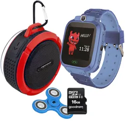 Zestaw dla dzieci zegarek smartwatch Maxlife Kids Watch MXKW-300 niebieski   głośnik bluetooth   karta 16GB