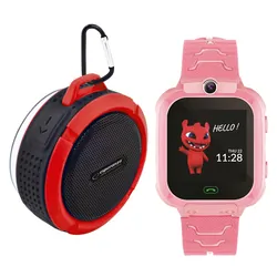 Zestaw dla dzieci zegarek smartwatch Maxlife Kids Watch MXKW-300 różowy + głośnik bluetooth + karta 16GB