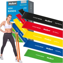 Zestaw gum do ćwiczeń lateksowy - Mini Band L, 5 gum kolorowych 2.3-18.2 kg REBEL ACTIVE