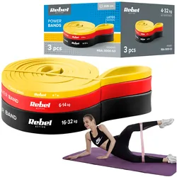 Zestaw gum do ćwiczeń lateksowy - Power Band PLs-1, 3 gumy lateksowe 4-32 kg REBEL ACTIVE