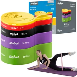 Zestaw gum do ćwiczeń TPE - Power Band PTs-1, 5 gum TPE 4-55 kg REBEL ACTIVE
