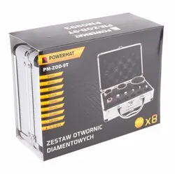 Zestaw otwornic koronek otwornica diamentowa M14 Powermat PM-ZOD-9T 8 sztuk   walizka aluminiowa