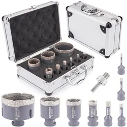 Zestaw otwornic koronek otwornica diamentowa M14 Powermat PM-ZOD-9T 8 sztuk   walizka aluminiowa