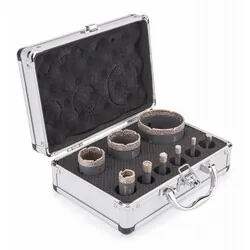 Zestaw otwornic koronek otwornica diamentowa M14 Powermat PM-ZOD-9T 8 sztuk   walizka aluminiowa