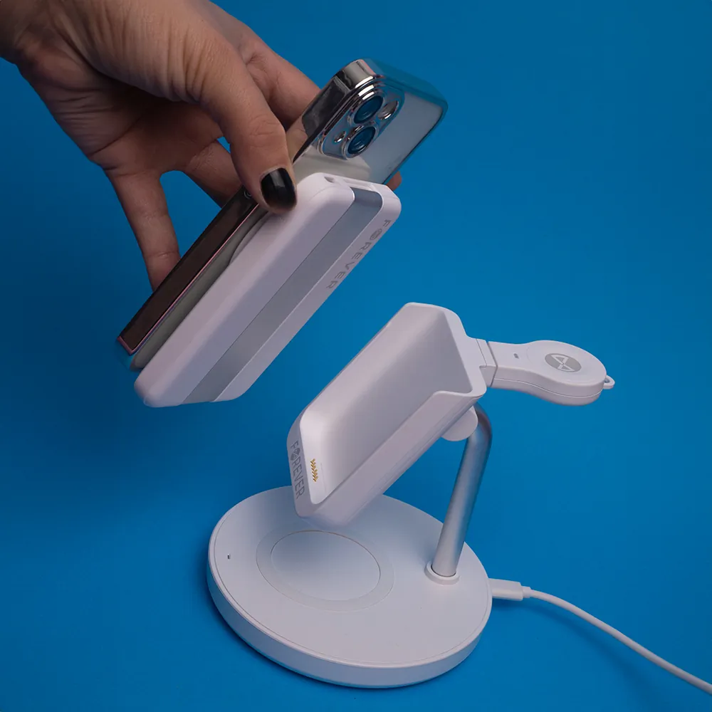 Bezprzewodowa magnetyczna stacja ładująca 5w1 ładowarka indukcyjna z power bank Forever MACS-100 5000mAh USB-C Apple Airpods