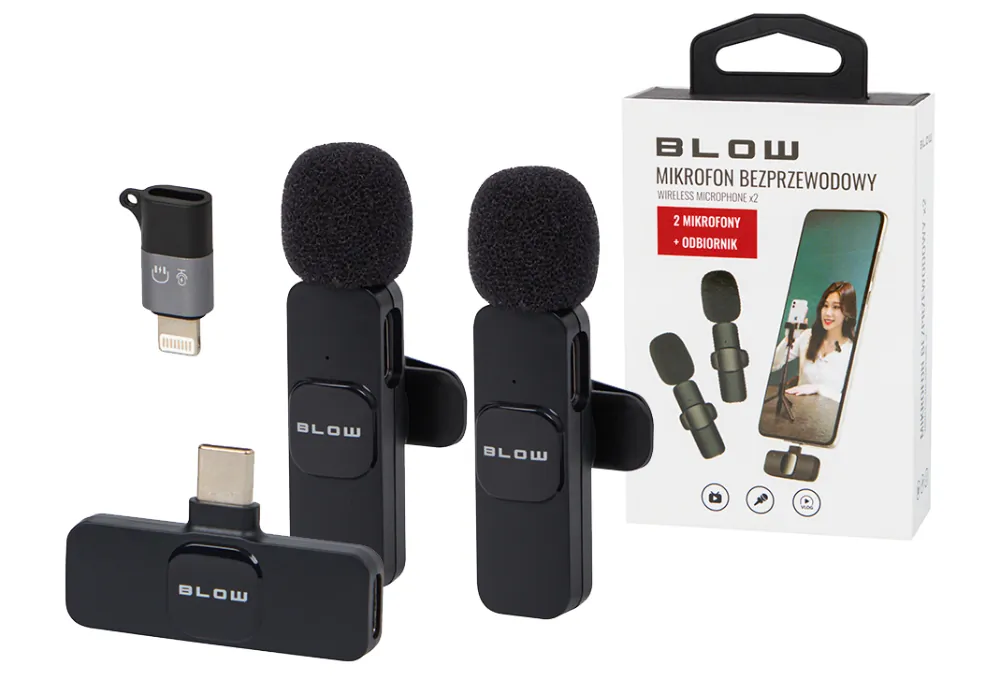 Mikrofon bezprzewodowy do smartfona USB-C BLOW zestaw 2 szt