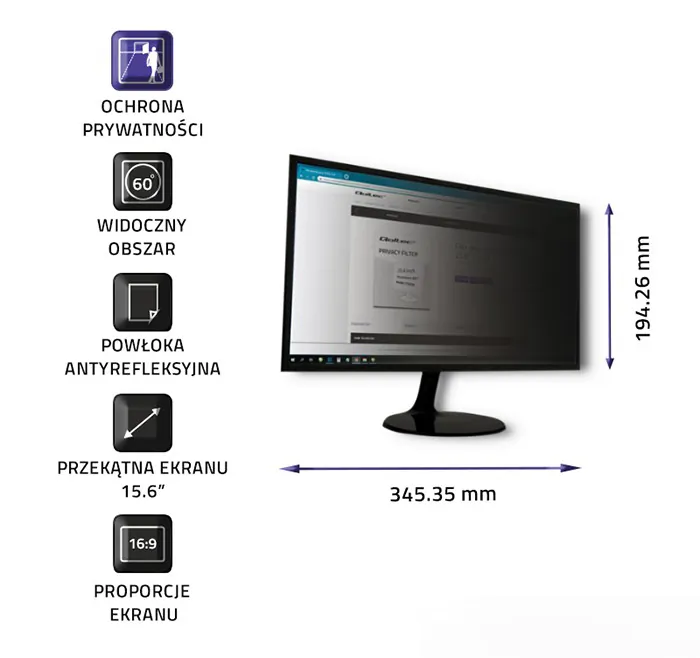 Filtr prywatyzujący RODO 15.6" 16:9 Qoltec 