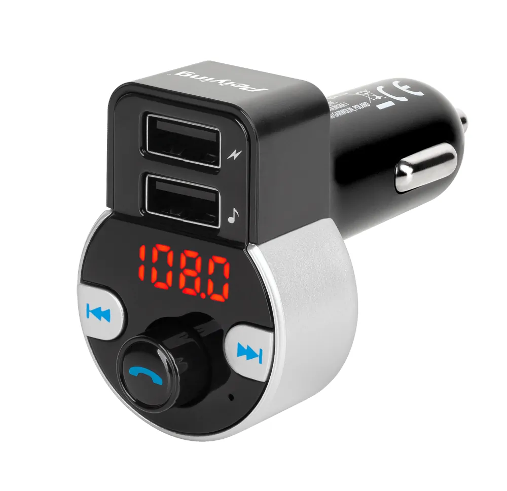 Transmiter FM samochodowy z zestawem głośnomówiącym Peiying Bluetooth 2xUSB
