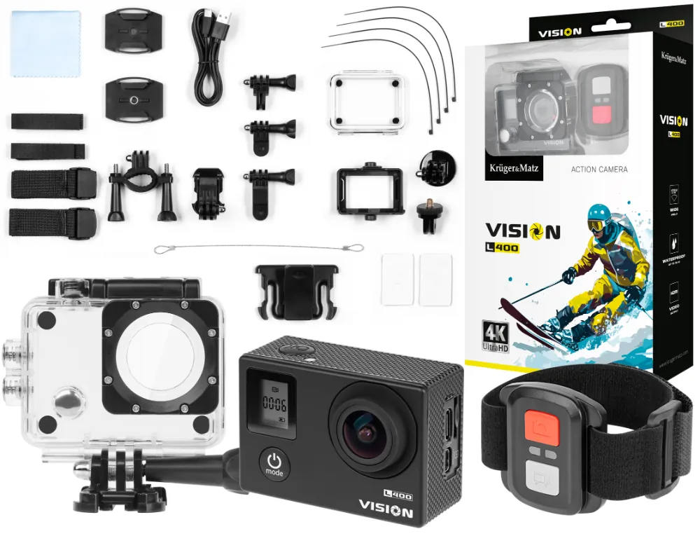 Kamera sportowa Kruger&Matz Vision L400 4K Wi-Fi + akcesoria