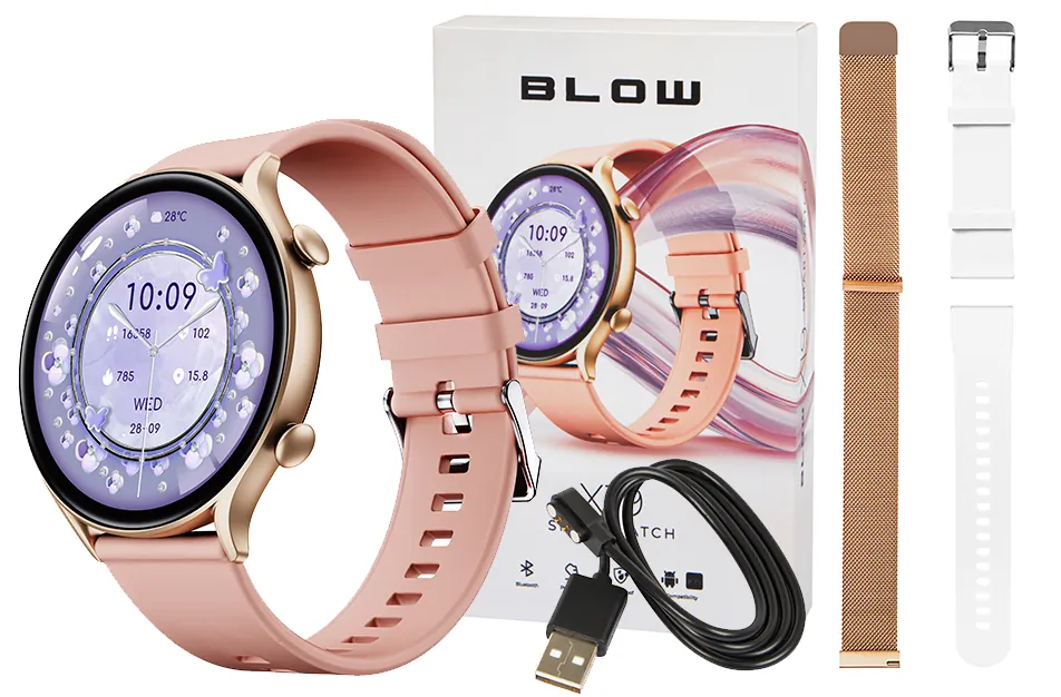 Zegarek damski smartwatch BLOW X19 z funkcją rozmowy 3 paski w zestawie
