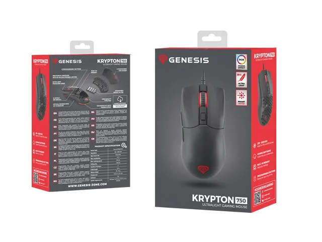 Mysz gamingowa podświetlana GENESIS KRYPTON 750  lekka dla graczy 8000DPI + oprogramowanie