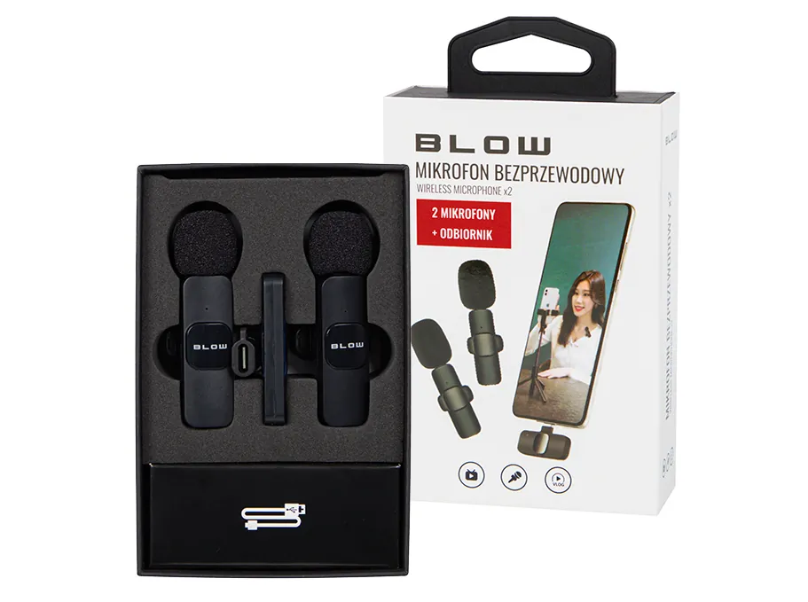 Mikrofon bezprzewodowy do smartfona USB-C BLOW zestaw 2 szt