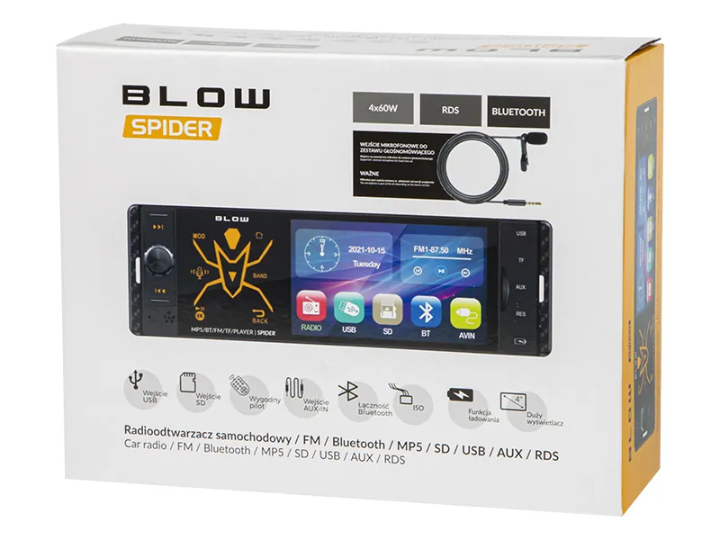 Radio samochodowe BLOW SPIDER 4" RDS RGB Mirror Link USB AUX SD