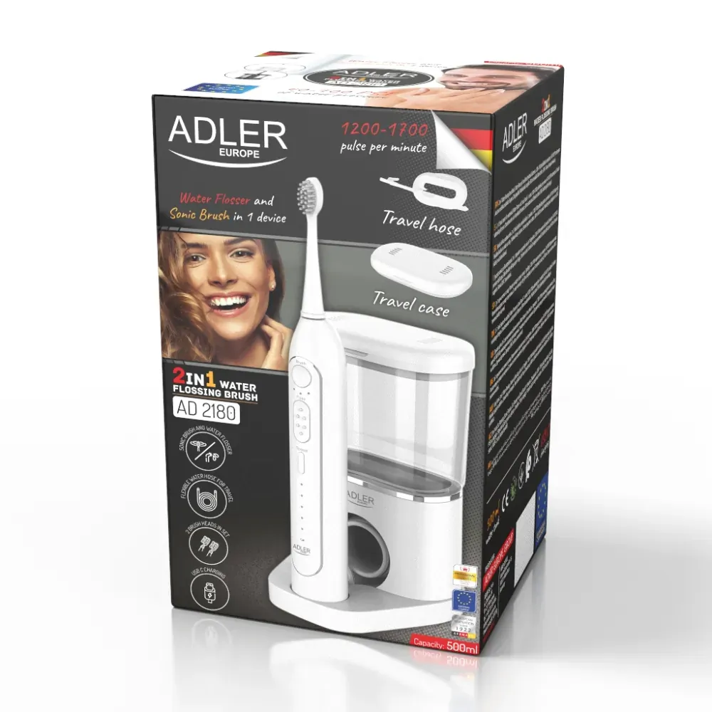 Szczoteczka soniczna do zębów 2w1 z irygatorem Adler AD 2180w - kolor biały