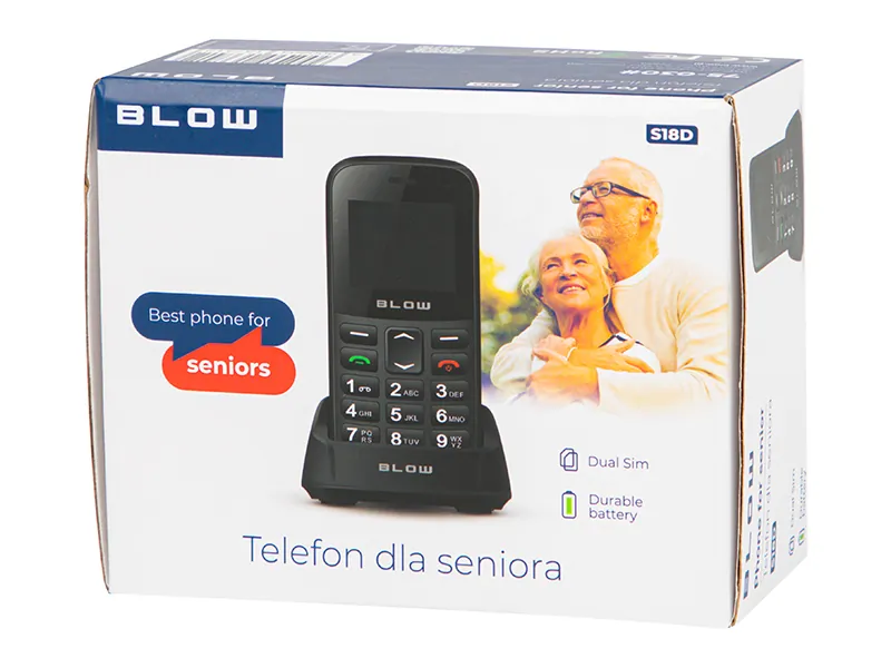 Telefon komórkowy GSM dla seniora z podstawką BLOW S18D