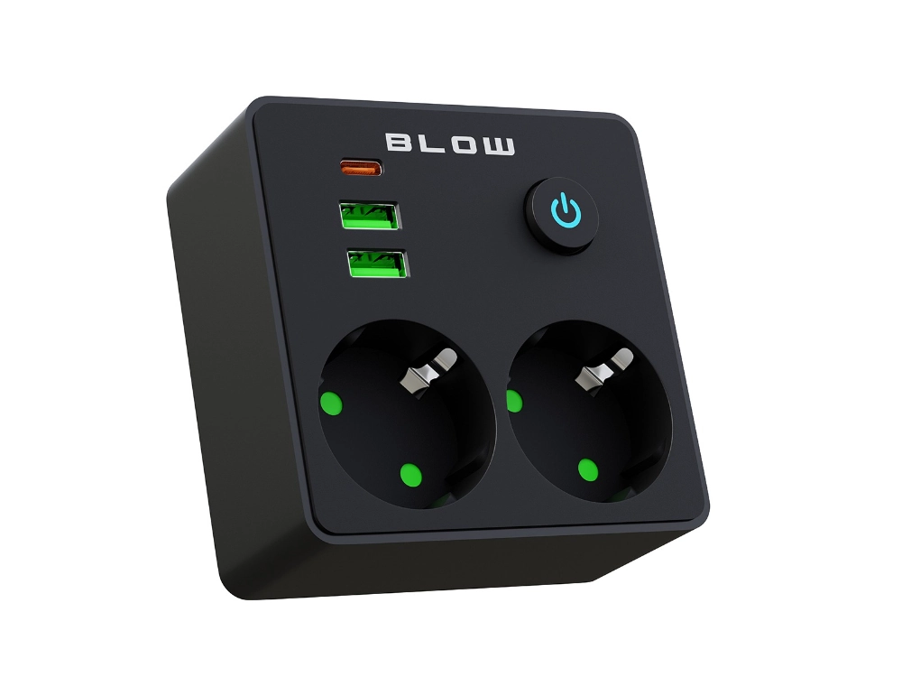 Rozgałęźnik R-20 PR 2-GNIAZDA + 2USB + USB-C czarny