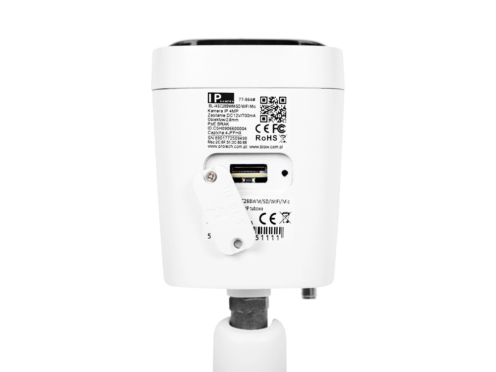 Kamera IP WiFI 4MP mikrofon SD IP67 3.6mm tubowa metalowa
