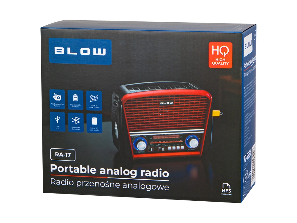 Radio przenośne analogowe AM/FM BT BLOW RA17 solarne czerwone