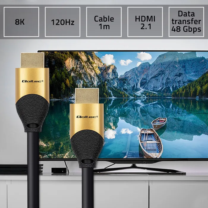 Kabel HDMI v2.1 Qoltec Ultra high speed 8K 60Hz 30AWG GOLD Ethernet 1m