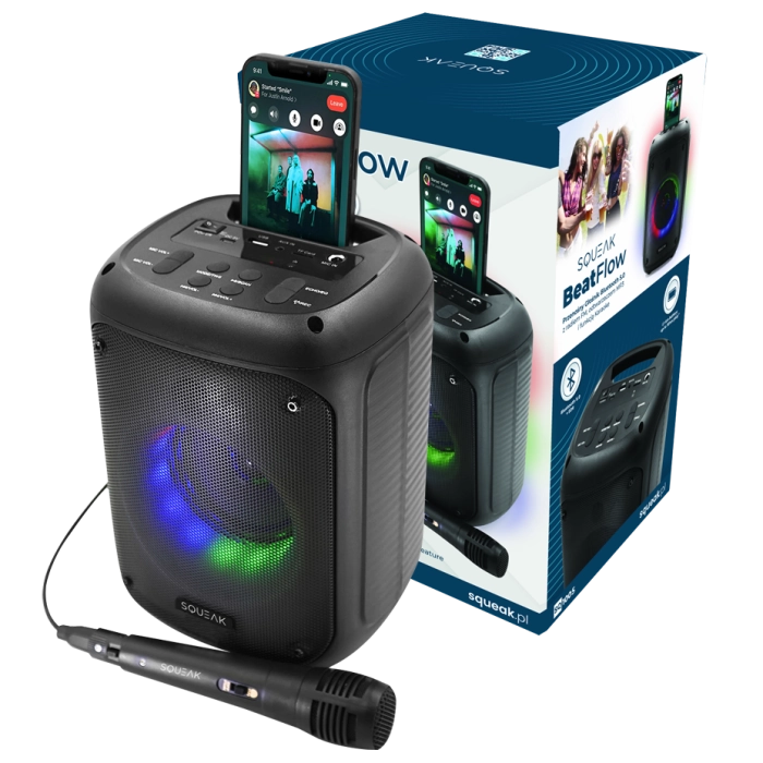 Głośnik bluetooth przenośny Squeak BeatFlow karaoke speaker radio FM AUX USB-C 35W TWS + mikrofon