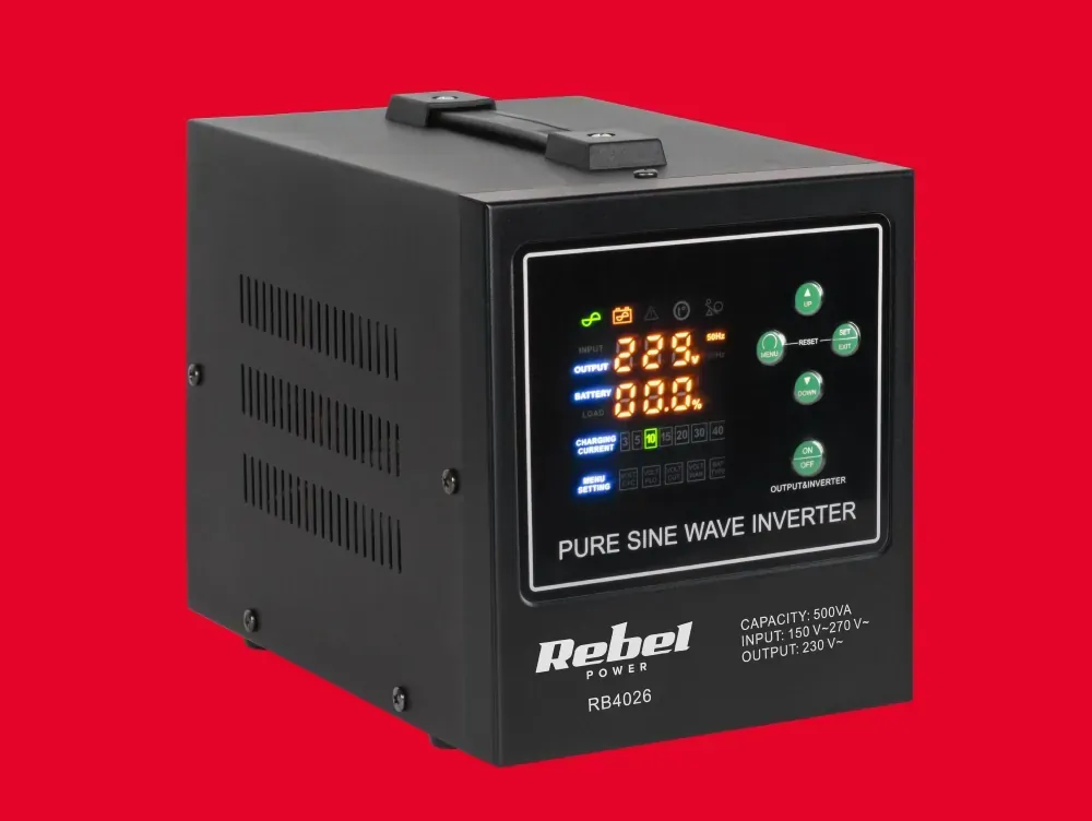 Zasilacz awaryjny Rebel POWER-500-LFP4 przetwornica z funkcją ładowania 12V 230V 500VA/300W CZYSTY SINUS