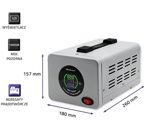 Automatyczny stabilizator napięcia AVR PRO 1000VA 3% 800W Qoltec