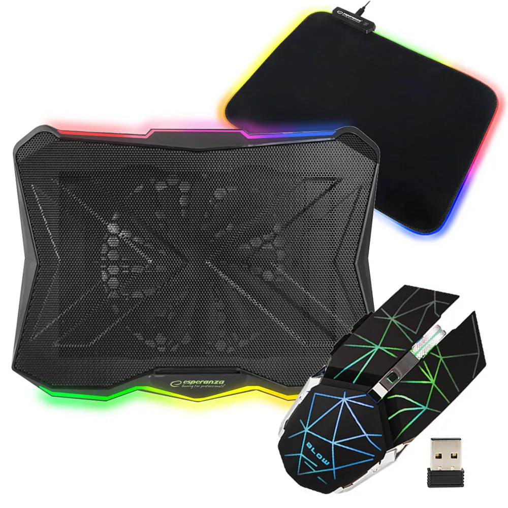 Bezprzewodowa mysz gamingowa BLOW HURRICANE 3 + podświetlana mata LED GRB + podstawka chłodząca