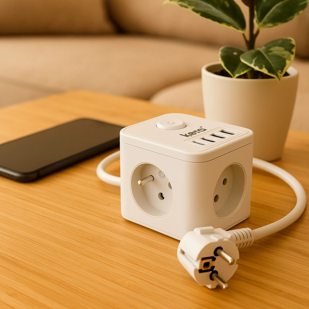 Kostka zasilająca 3-gniazdowa + ładowarka 2xUSB + 2xUSB-C 1,5m 16A/250V KERG Smart biała