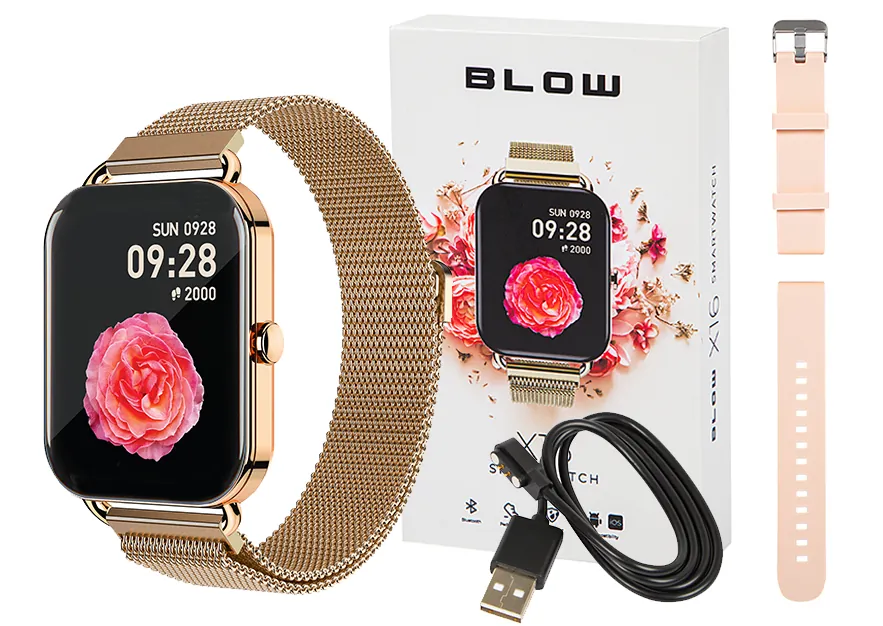 Zegarek damski smartwatch BLOW X16 z funkcją rozmowy różowy + dodatkowy pasek