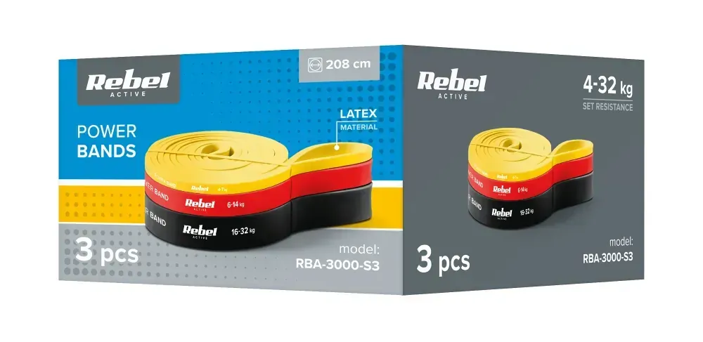 Zestaw gum do ćwiczeń lateksowy - Power Band PLs-1, 3 gumy lateksowe 4-32 kg REBEL ACTIVE