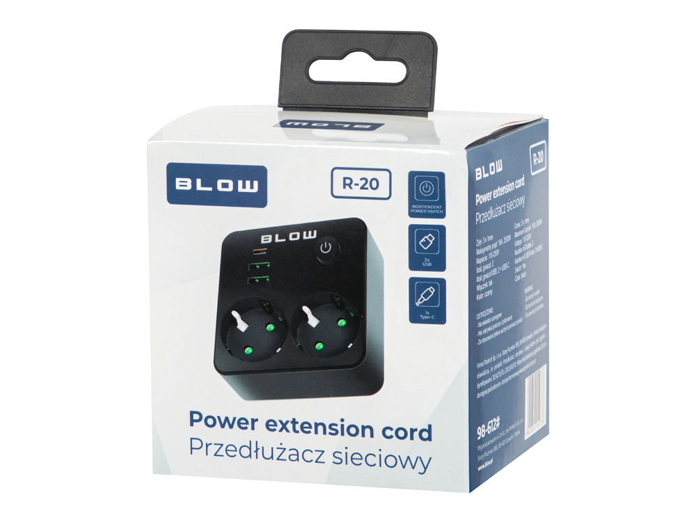 Rozgałęźnik R-20 PR 2-GNIAZDA + 2USB + USB-C czarny